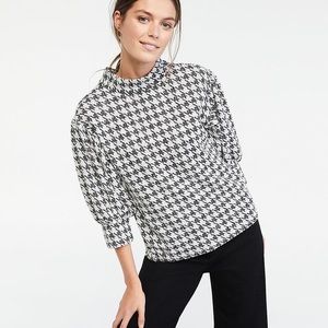 Houndstooth Mock Neck Puff Sleeve Top